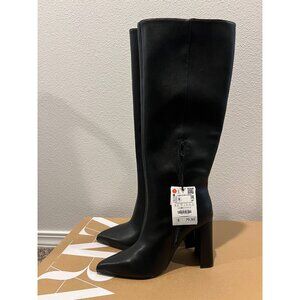 ZARA Black High Heel Knee-High Boots – Size 6.5